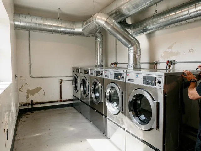 Stallings Dryer Vent Cleaning team performing large-scale commercial dryer vent cleaning in Stallings