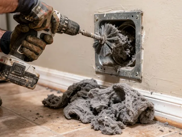 Certified Stallings Dryer Vent Cleaning technician performing dryer vent cleaning in Stallings